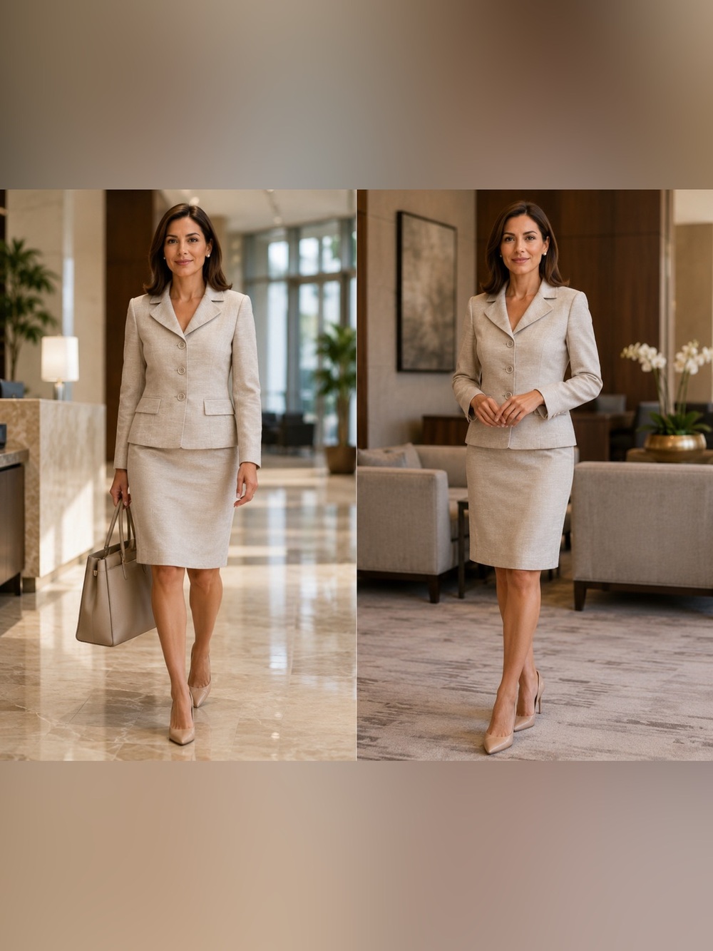 Evan-Picone Women’s 2 Piece Skirt Suit Beige Textured Career Set Size 12